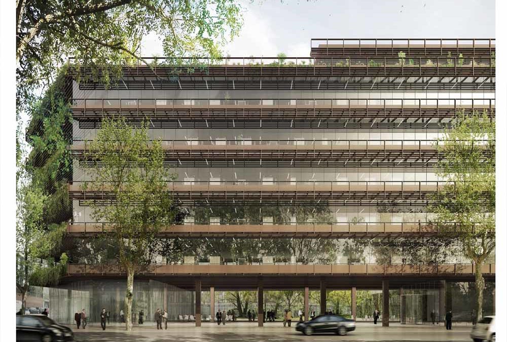 Edificio de oficinas de alquiler de La Llave de Oro en el 22@ de BCN con Batlle & Roig Arquitectos, G3 como PM y Carla Planas como asesora Leed